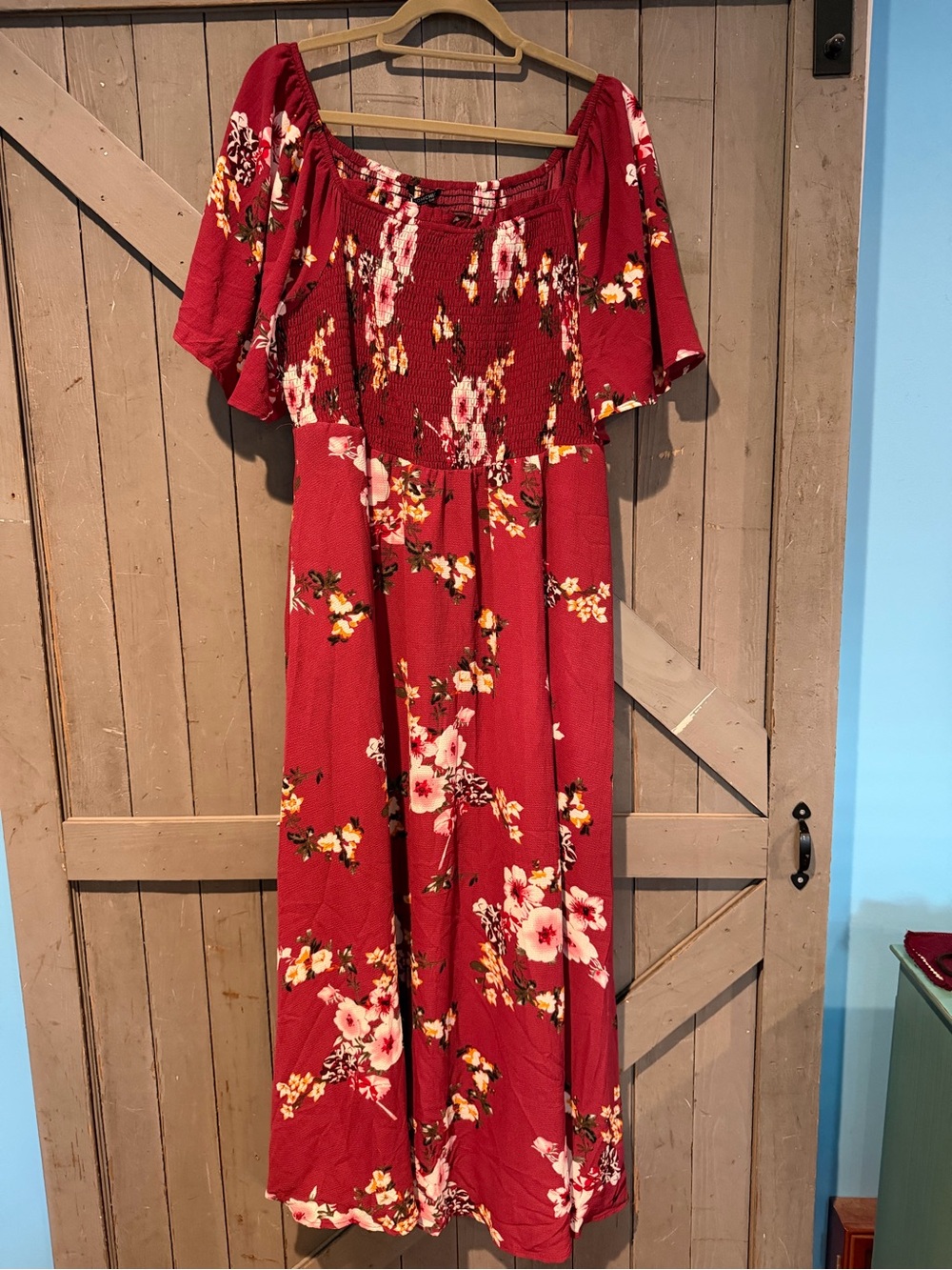 BloomChic Red Floral Off-Shoulder Maxi Romper Jumpsuit